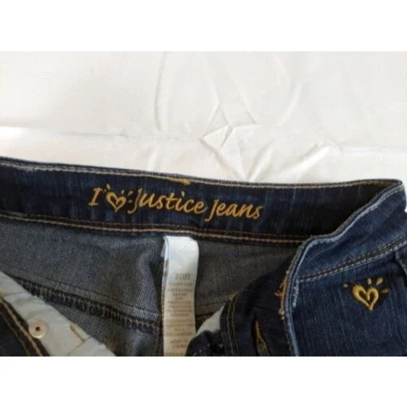 Justice Blue Denim Jeans Girls size 10R Capris Set of 3 Distressed Dark Wash - Picture 11 of 14